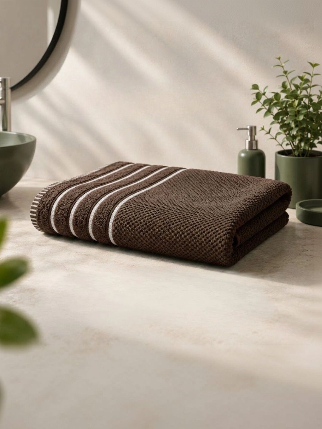 DEMARK Brown 1 Striped Cotton 480 GSM Bath Towel-picture-24