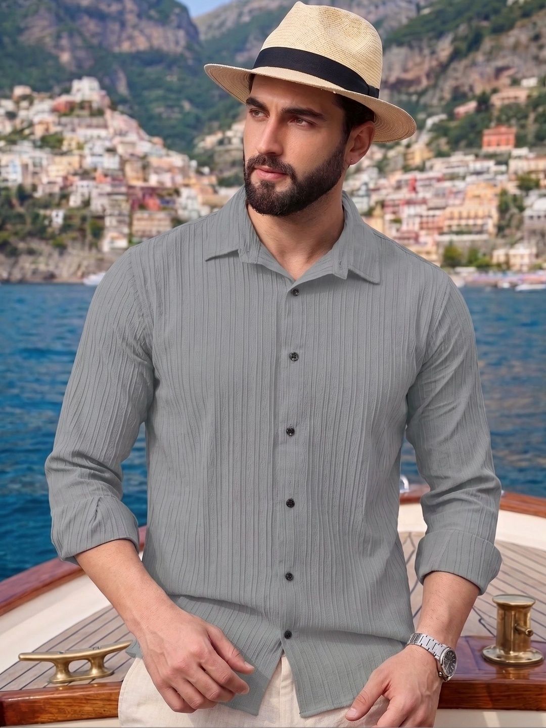 FINIVO FASHION Men Comfort Spread Collar Long Sleeves Regular Fit Cotton Casual Shirt-picture-23