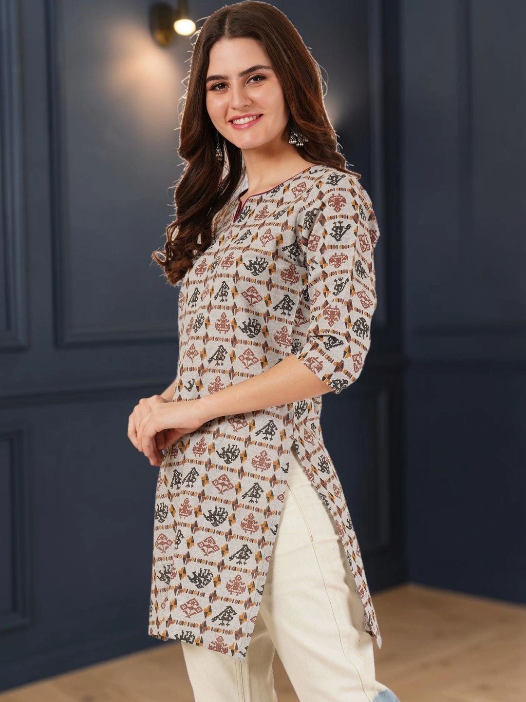 Welzivs Embroidered V-Neck Gotta Patti Pure Cotton Blend Khadi Gotta Patti Kurti-picture-45