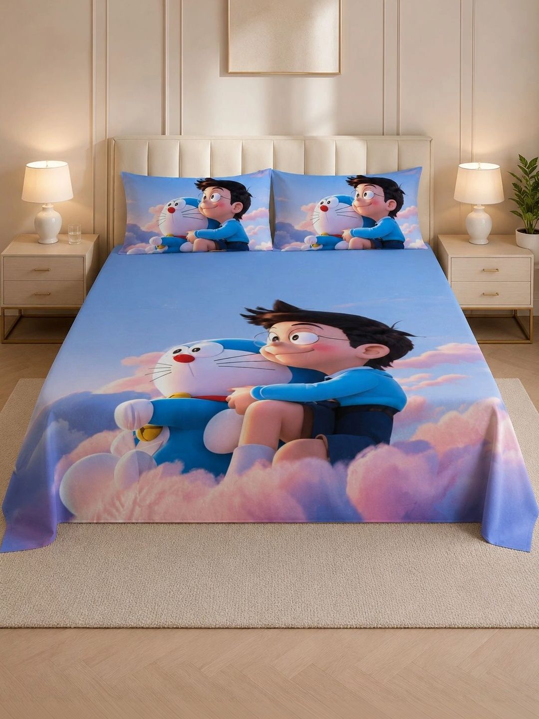VARDAAN SALES Blue & White Graphic 250 TC Bedsheet with 2 Pillow Covers-image-14