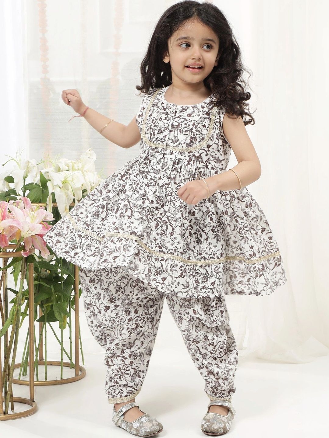 Little Bansi Girls Floral Printed Regular Pure Cotton Kurta with Salwar-picture-40