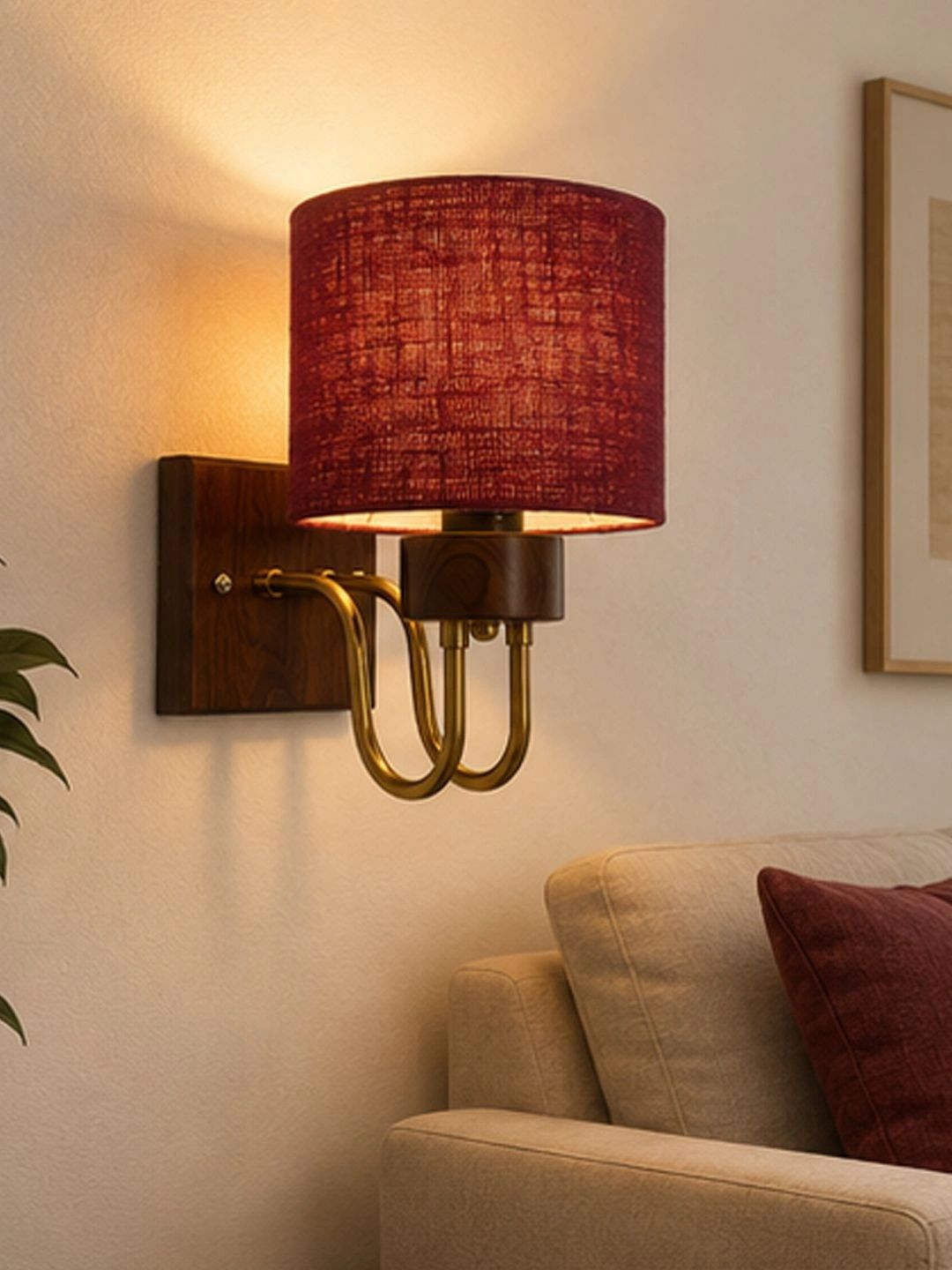 Myntra Elegant Homes Maroon Textured Wood Cylinder Shaped Wall Lamp-image-45
