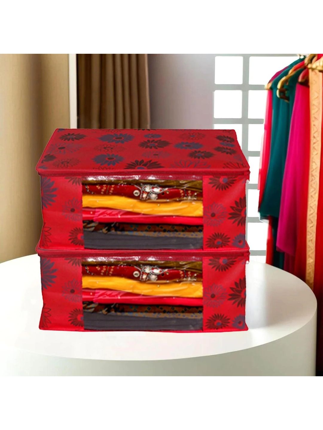 ANKIT INTERNATIONAL Red Set of 2 Reusable Multi-Utility Organisers-picture-21