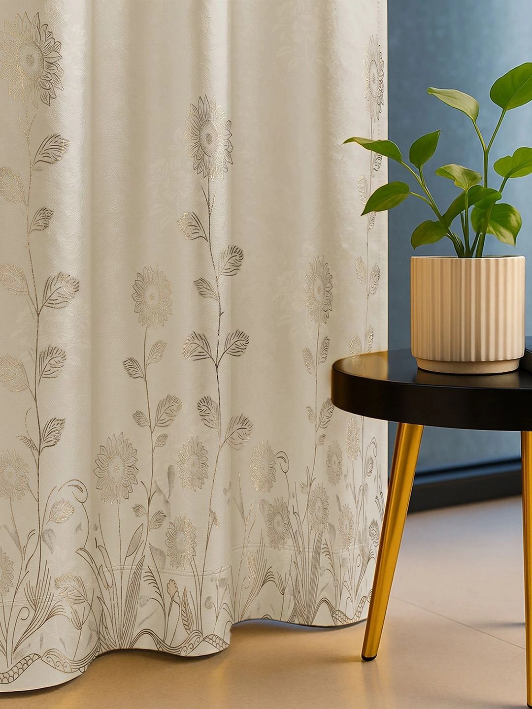 URBAN SPACE Beige & Gold-Toned Floral Black Out Door Curtain-picture-48