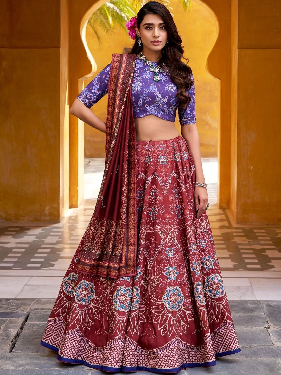 BHAVUBAA Printed Ready to Wear Lehenga & Unstitched Blouse With Dupatta-image-3