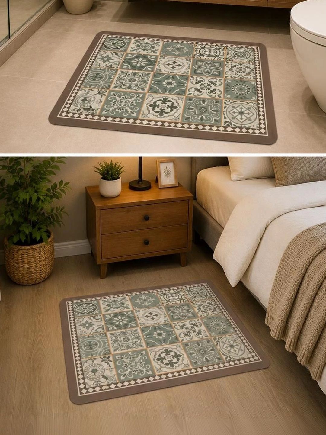 SANJHI KALAKRITI Grey & Brown Patch Work Design Anti Skid Doormat-picture-47