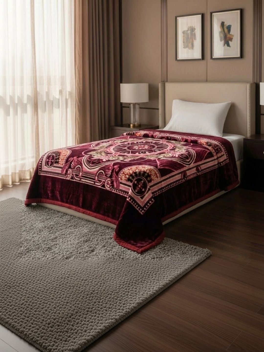 Signature Burgundy Ethnic Motifs Heavy Winter 500 GSM Blanket-image-48