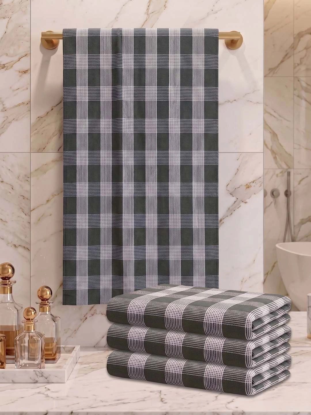 Athom Living Olive Green & White 4 Printed Cotton 225 GSM Bath Towel-image-12