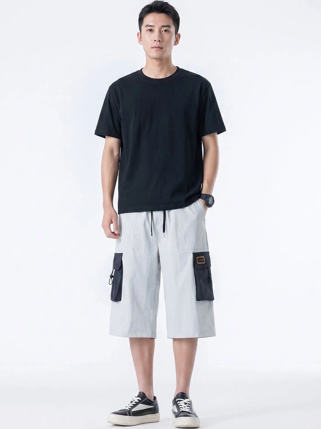 Suo Men Colourblocked Loose Fit Cargo Shorts Technology-picture-24