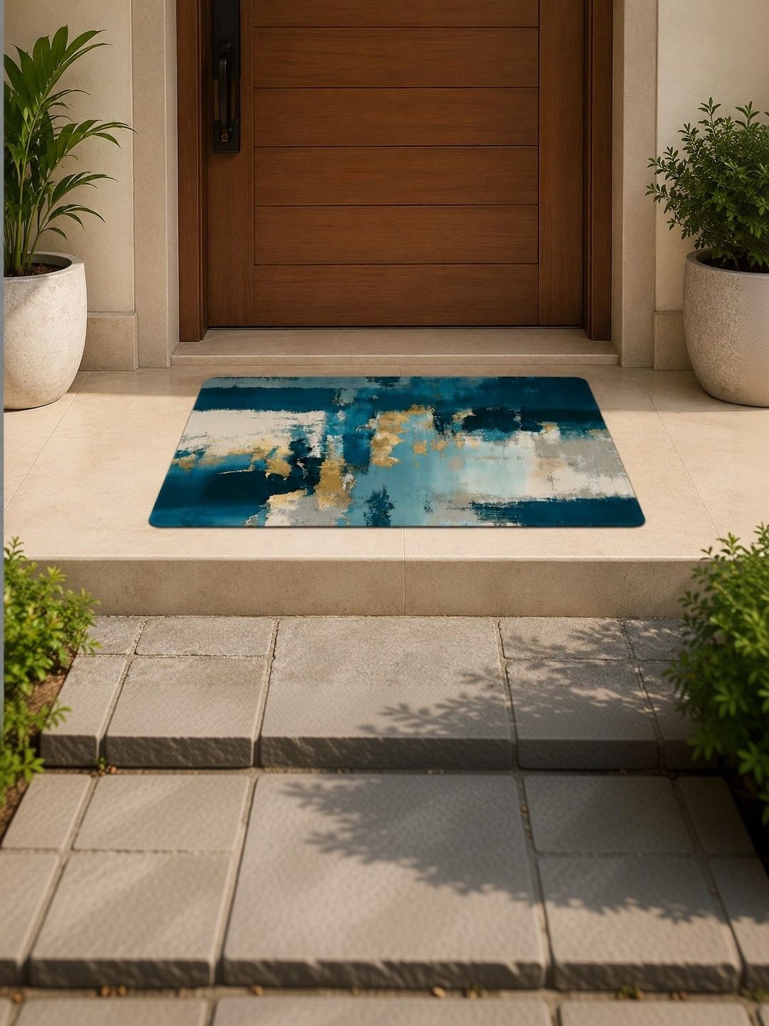 SANJHI KALAKRITI Blue & Beige Microfiber Anti Skid Doormat-picture-10