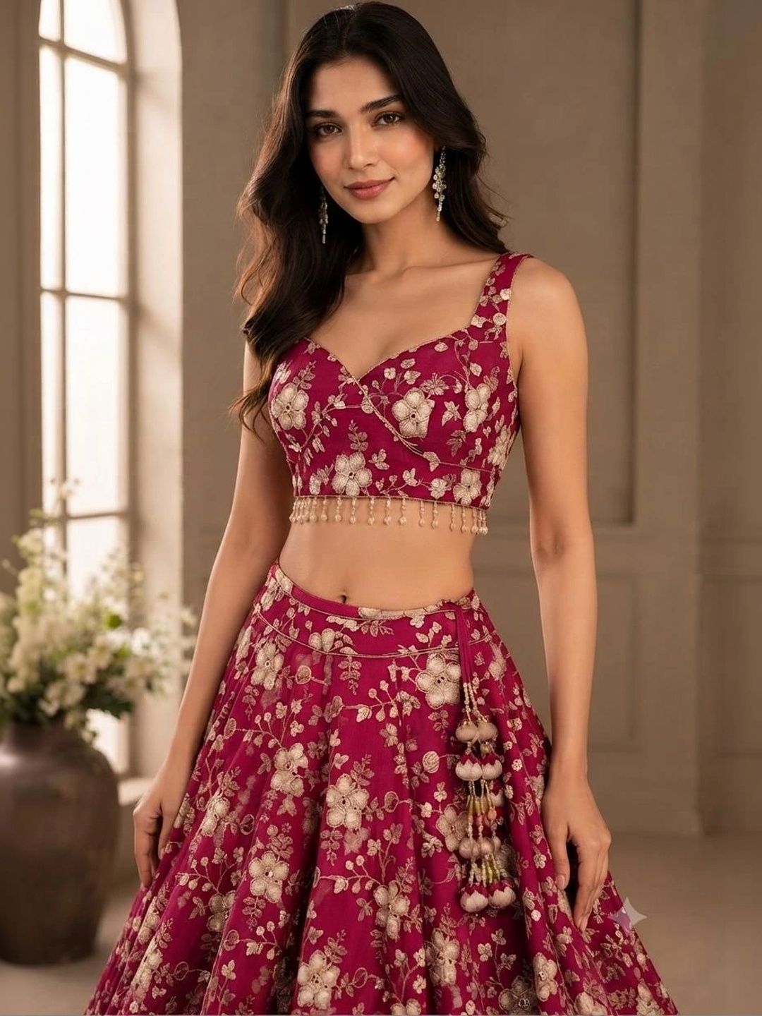 Indi Kal Embroidered Thread Work Ready to Wear Lehenga & Blouse With Dupatta-image-23