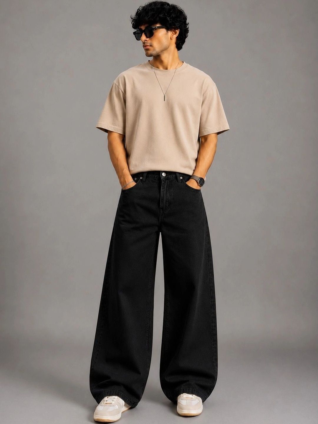Line out line Men Wide Leg Mid-Rise Jeans-picture-43