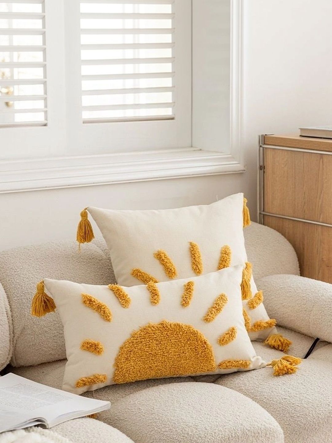 BUNGALOW AND BEYOND White & White Set of 2 Abstract Square Cushion Covers-picture-24