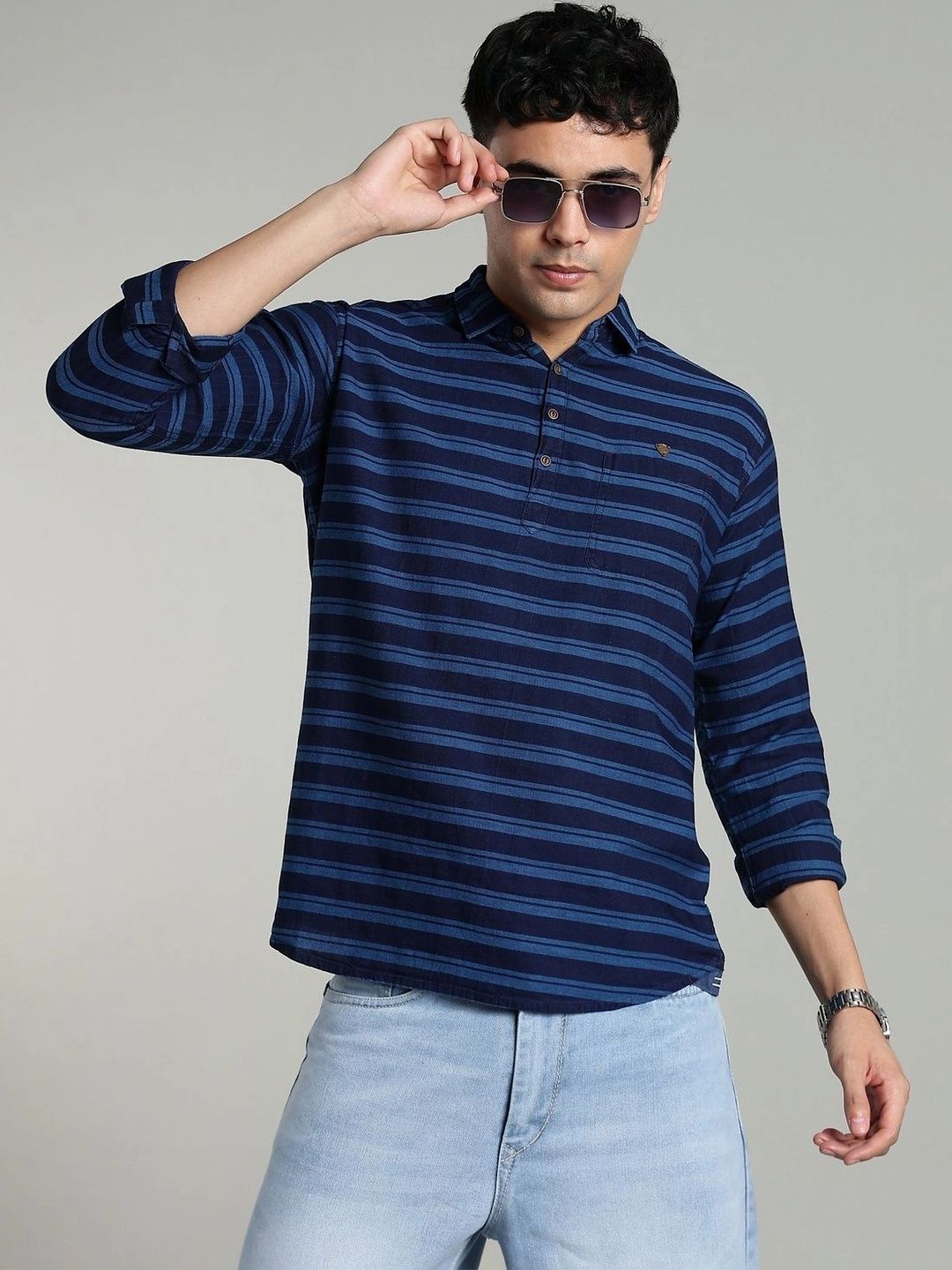 Kuons Men Striped Denim Kurta-picture-38