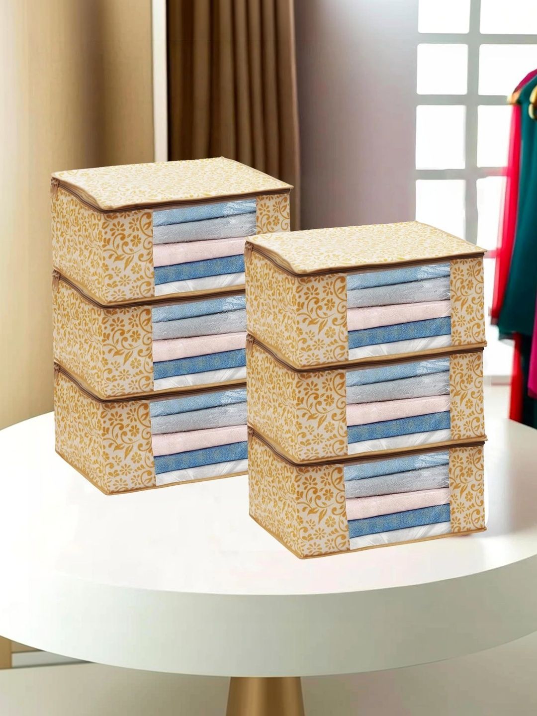 ANKIT INTERNATIONAL Beige Set of 6 Reusable Multi-Utility Organisers-picture-21