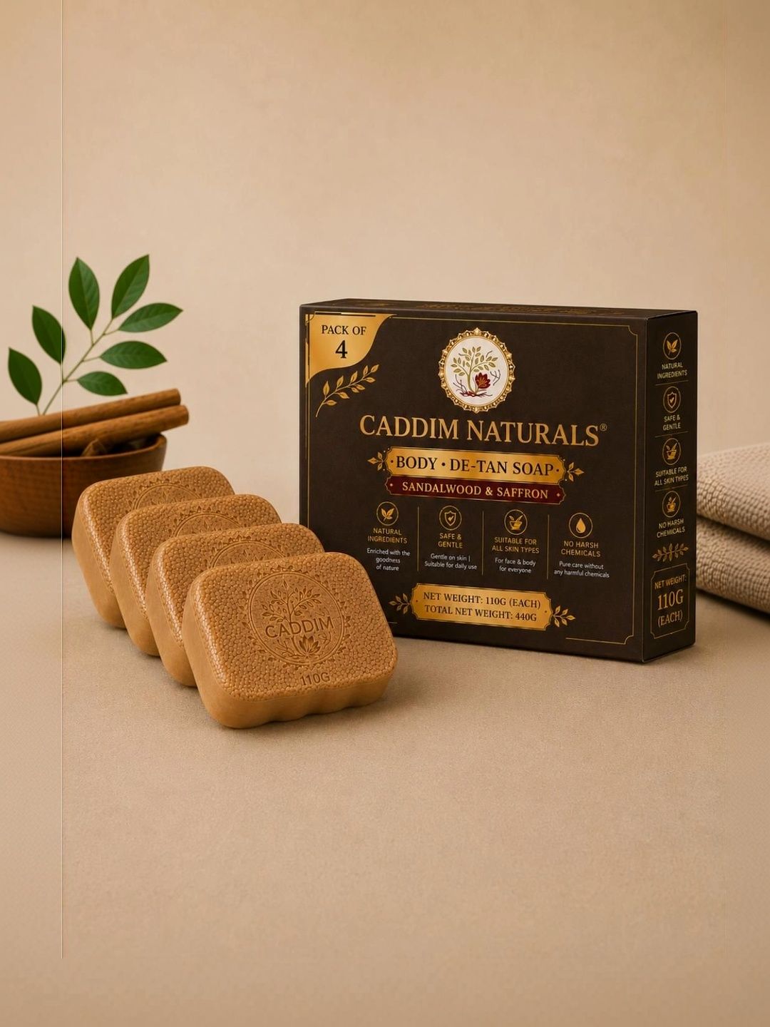 CADDIM NATURALS Set Of 4 Dual Side Detan Soap with Scrub & Smooth Surface - 110 g Each-picture-40