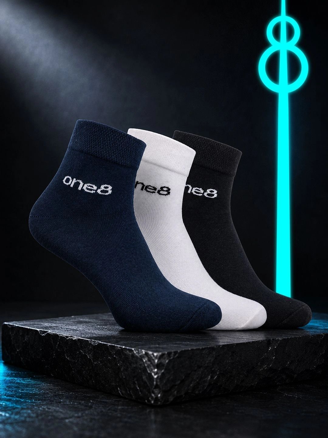 One8 Men Pack Of 3 Cotton Assorted Above Ankle Socks-picture-28