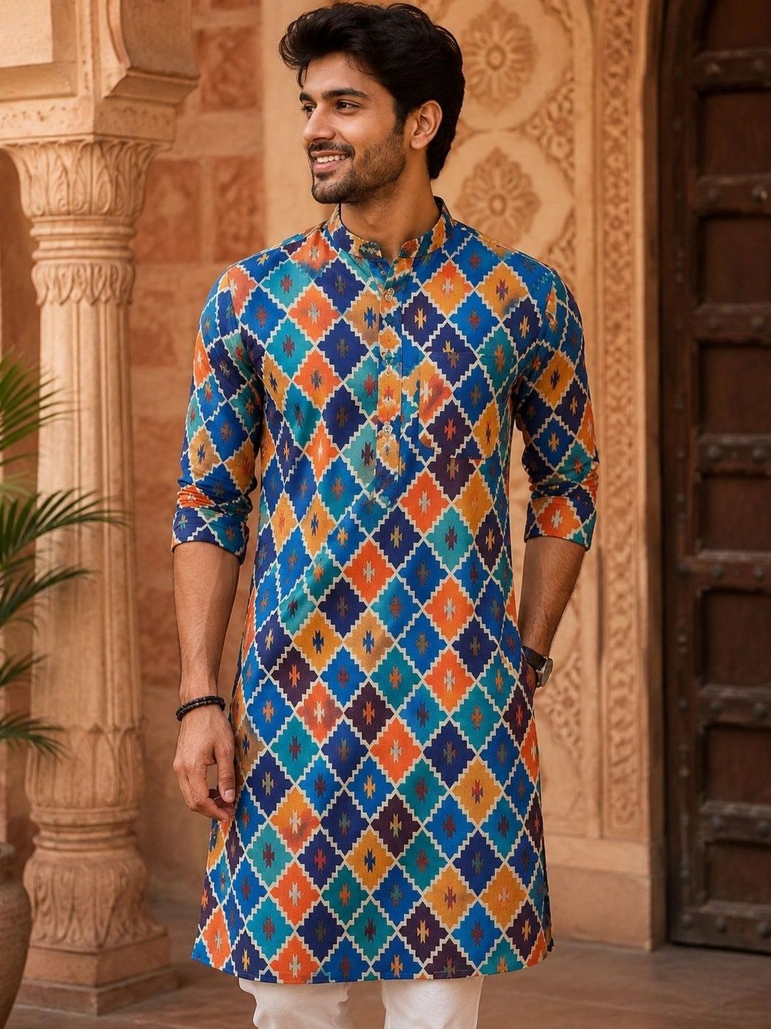 FUBAR Men Geometric Printed Indie Prints Kurta-picture-26