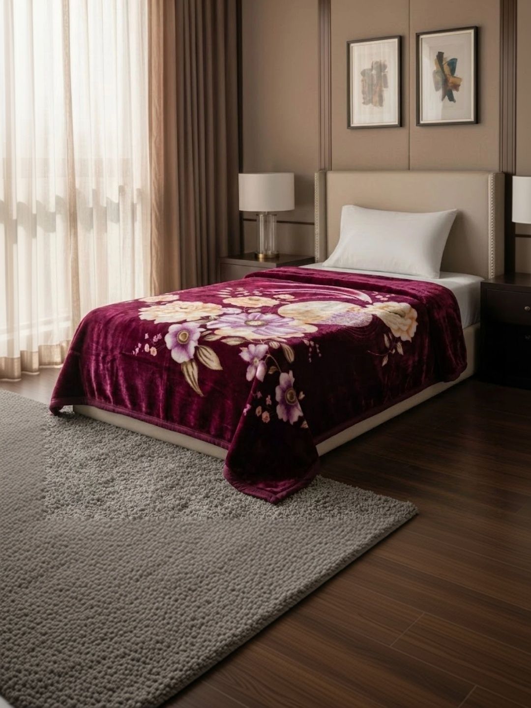 Signature Maroon Floral Heavy Winter 500 GSM Blanket-image-49
