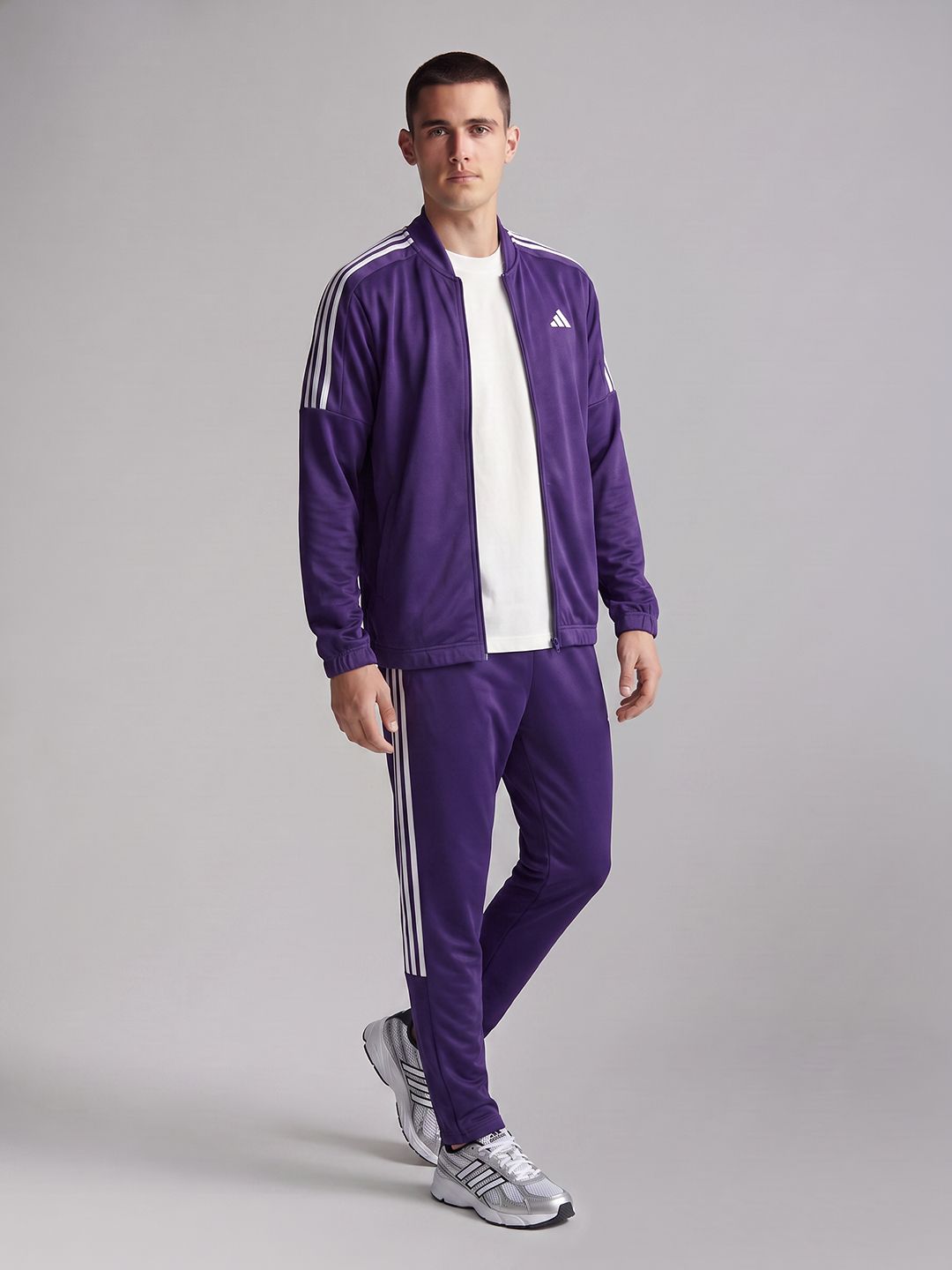 ADIDAS 3S Plain Mock Collar Striped Tracksuit-picture-22