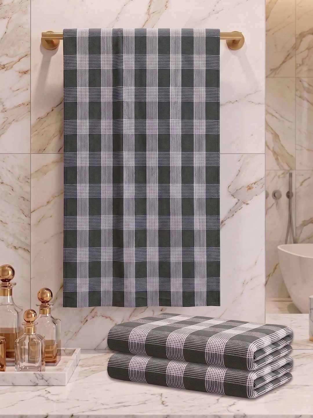 Athom Living Olive Green & White 3 Striped Cotton 225 GSM Bath Towel-picture-1