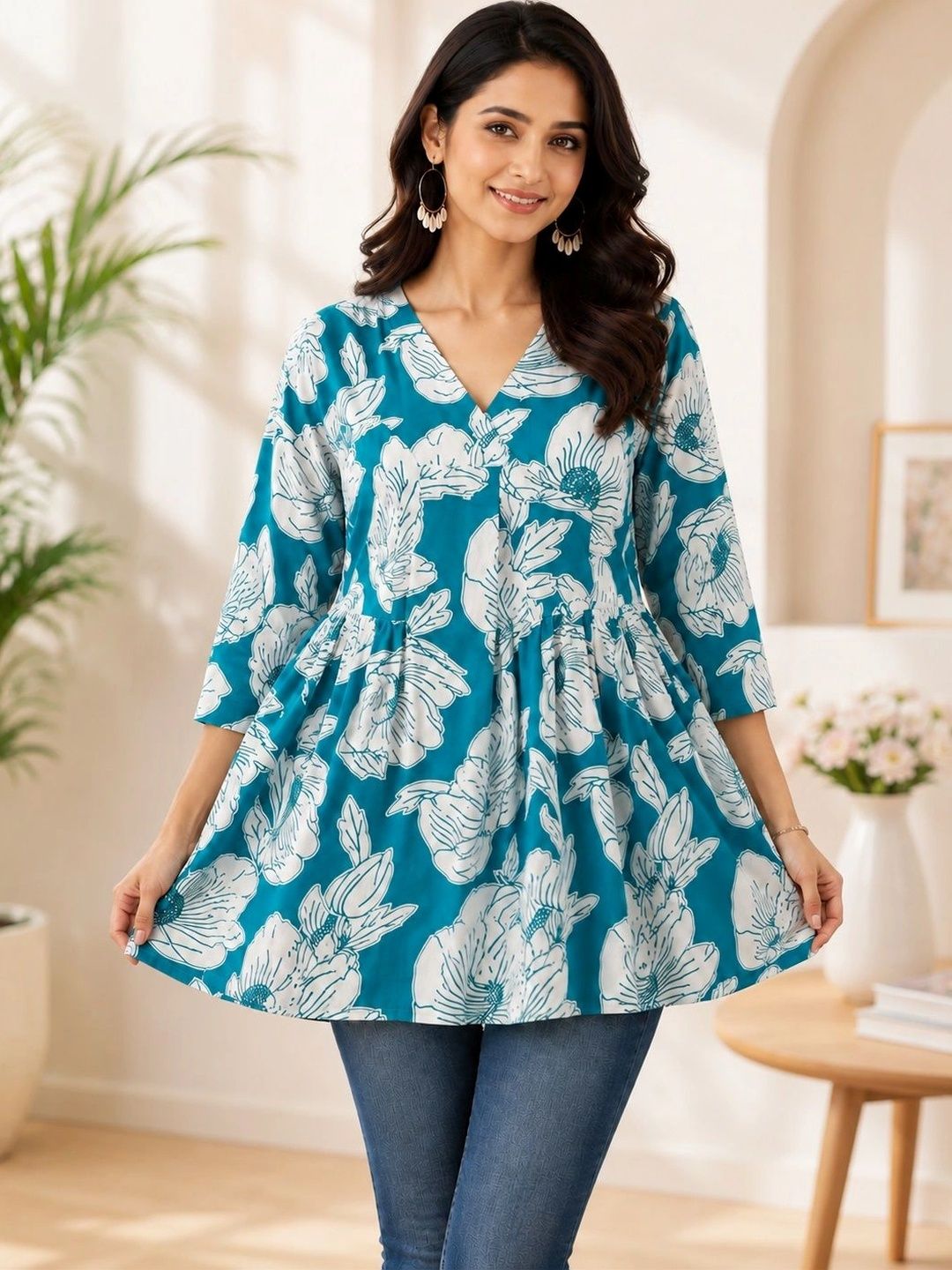 ZAZADIYA ENTERPRISE Floral Printed V-Neck Empire Kurti-picture-58