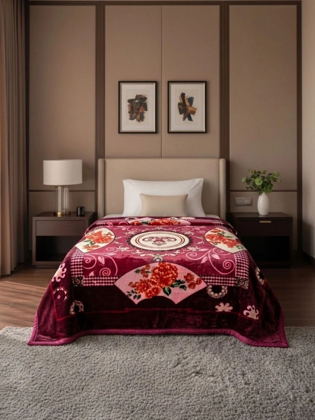 Signature Maroon & Pink Floral Heavy Winter 500 GSM Blanket-image-47