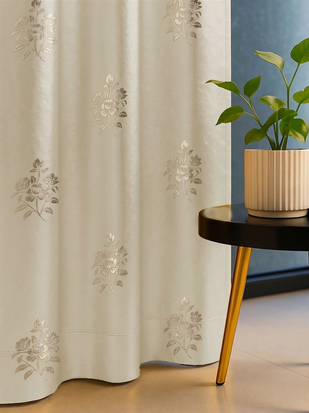 URBAN SPACE Beige & Gold-Toned Floral Black Out Long Door Curtain-picture-51