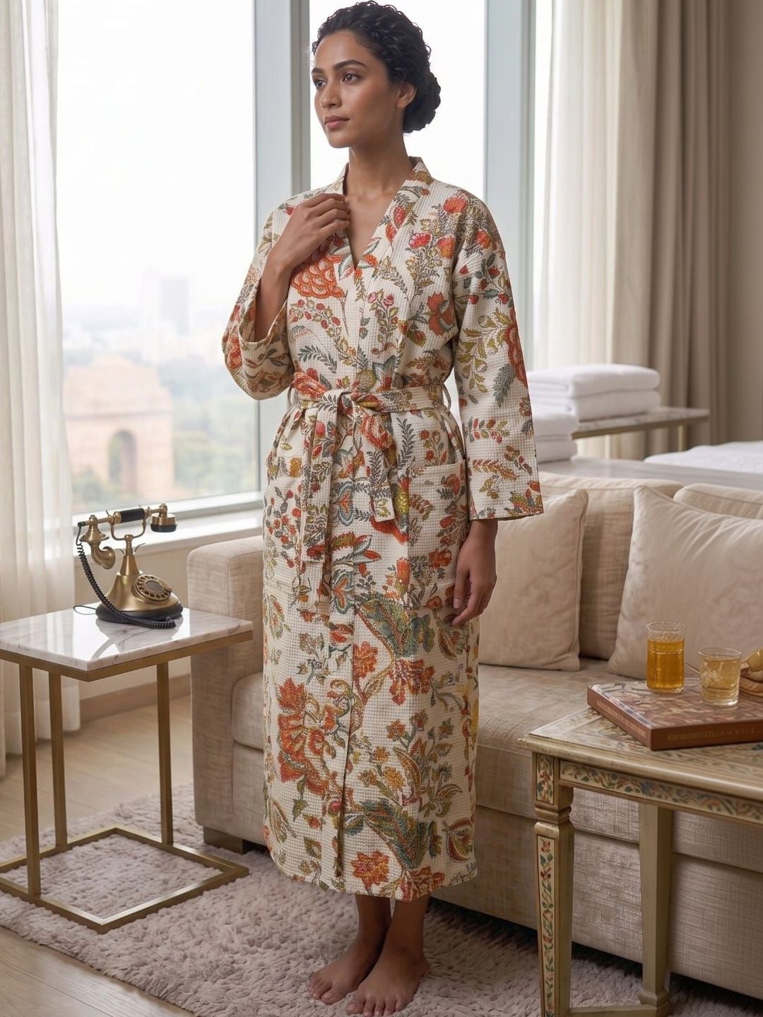 Bunkraft Printed Knee Length Bath Robe & Wraps-image-6