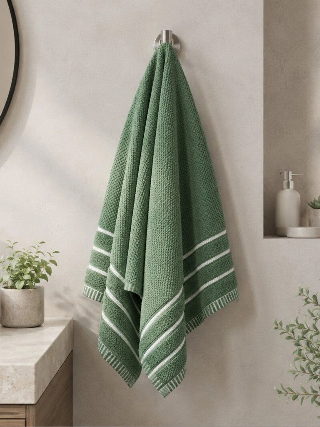 DEMARK Green & White 1 Cotton 480 GSM Bath Towel-picture-38