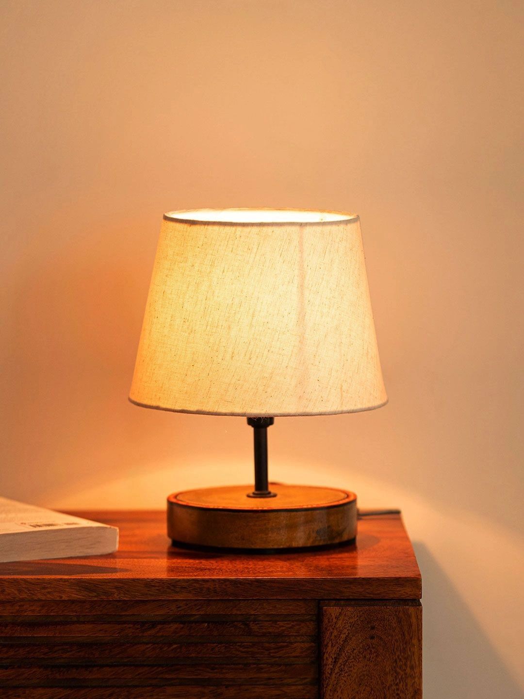 ExclusiveLane Brown Wood Cylindrical Shaped Table Lamp-image-20