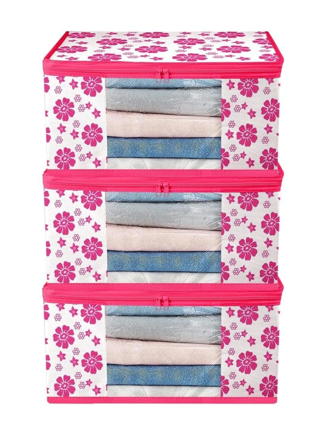 ANKIT INTERNATIONAL Pink Set of 3 Reusable Multi-Utility Organisers-picture-41