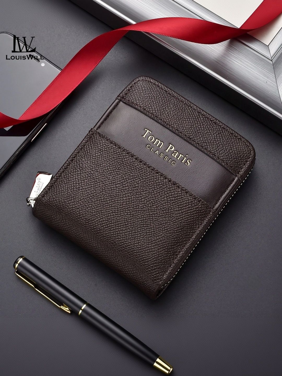 TomParis TomParis Men Textured PU Zip Around Wallet