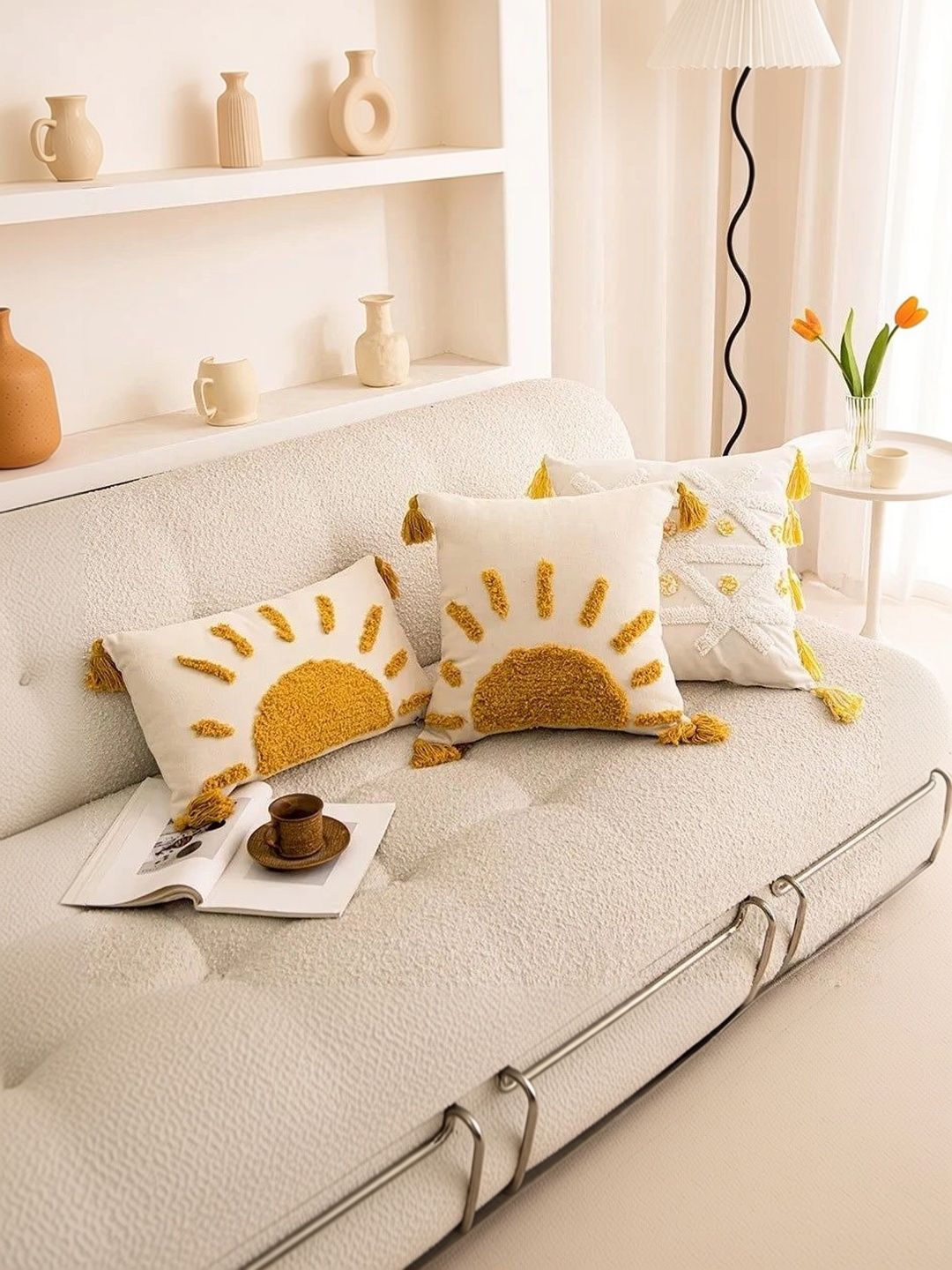 BUNGALOW AND BEYOND White & White Set of 3 Square Cushion Covers-image-43