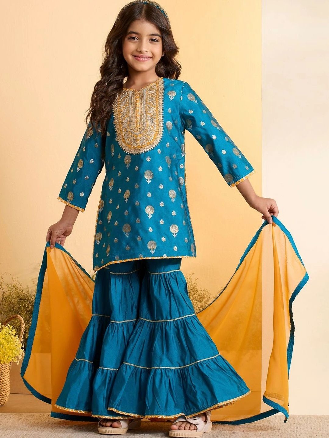 Biba Girls Ethnic Motifs Printed Regular Kurta with Sharara & With Dupatta-picture-51