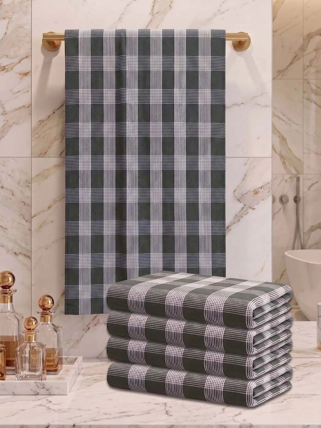 Athom Living Olive Green & White 5 Striped Cotton 225 GSM Bath Towel-image-11