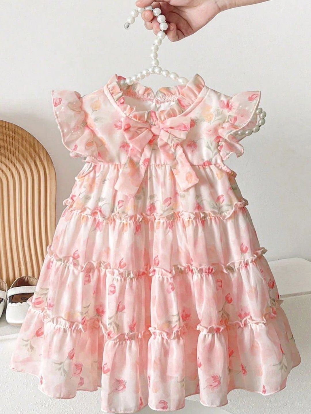 Pixel Punk Floral Print Flutter Sleeve Ruffled A-Line Dress-picture-41