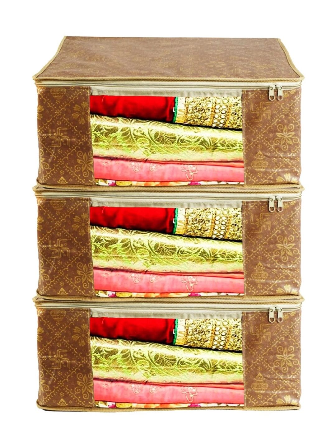 ANKIT INTERNATIONAL Brown Set of 3 Reusable Multi-Utility Organisers-picture-0
