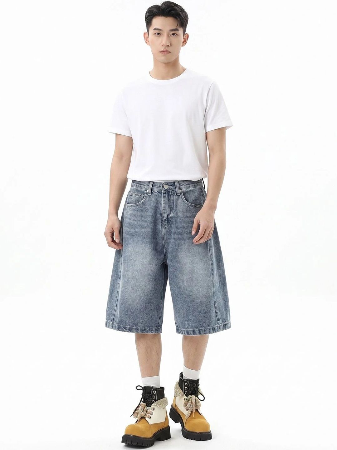 Suo Men Washed Loose Fit Denim Shorts Technology-picture-57