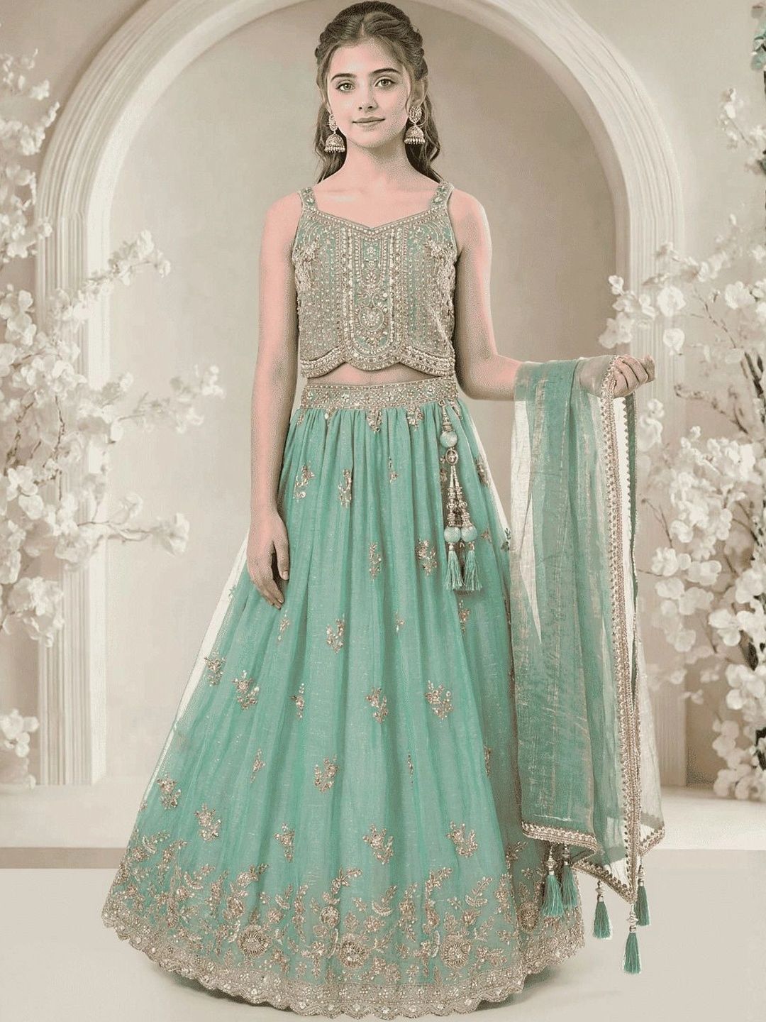 Bonie Collections Girls Embellished Sequinned Ready to Wear Lehenga & Blouse With Dupatta-picture-37
