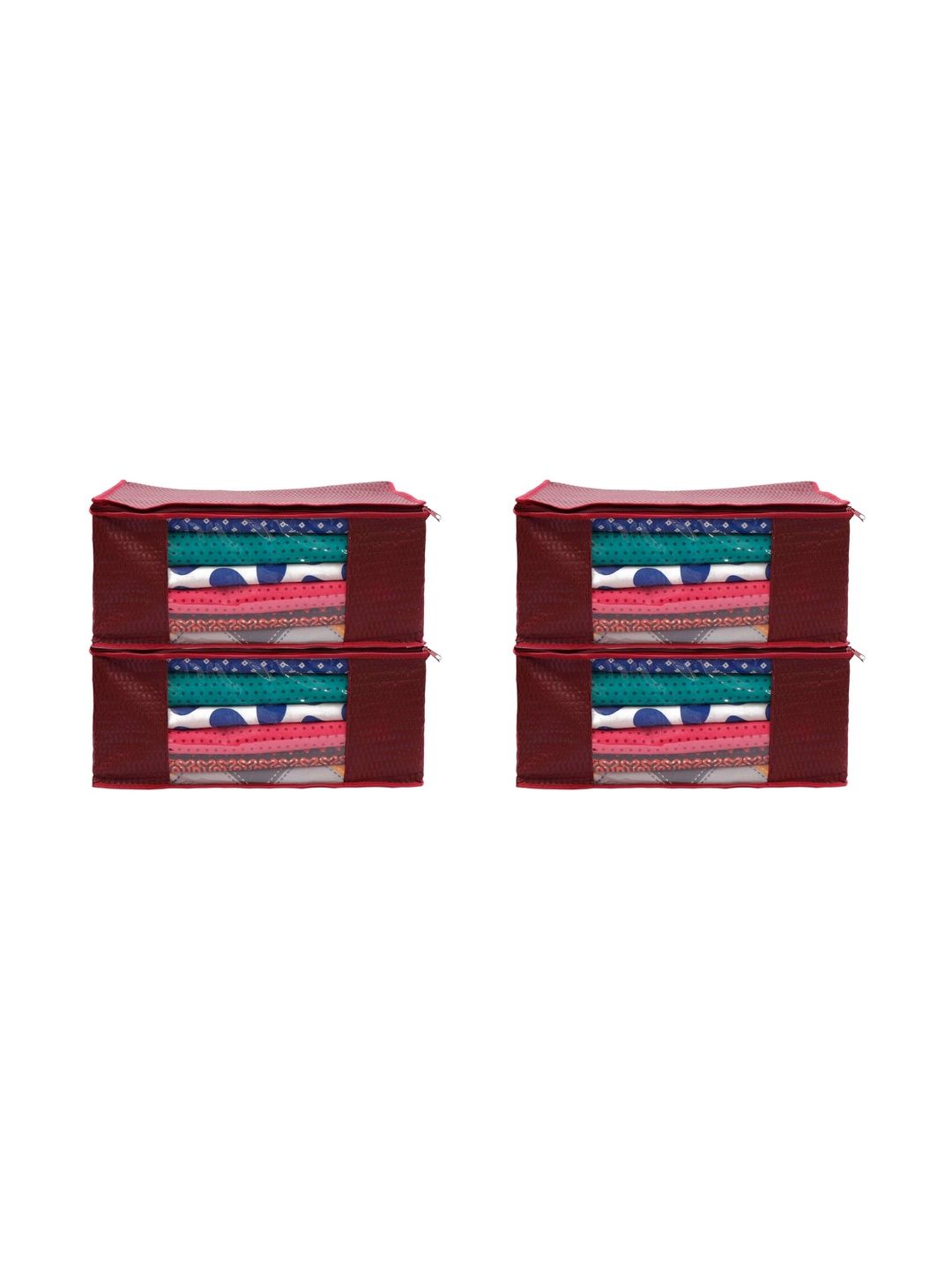 ANKIT INTERNATIONAL Maroon Set of 4 Reusable Multi-Utility Organisers-picture-0