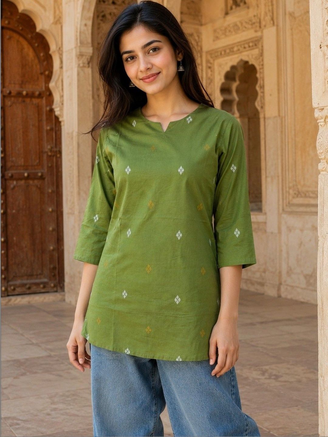 all about you Geometric Printed V-Neck Pure Cotton Blend Kurti-picture-48