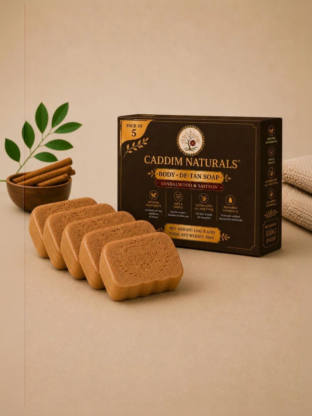 CADDIM NATURALS Set Of 5 Dual Side Soap with Scrub & Smooth Surface - 110 g Each-picture-51