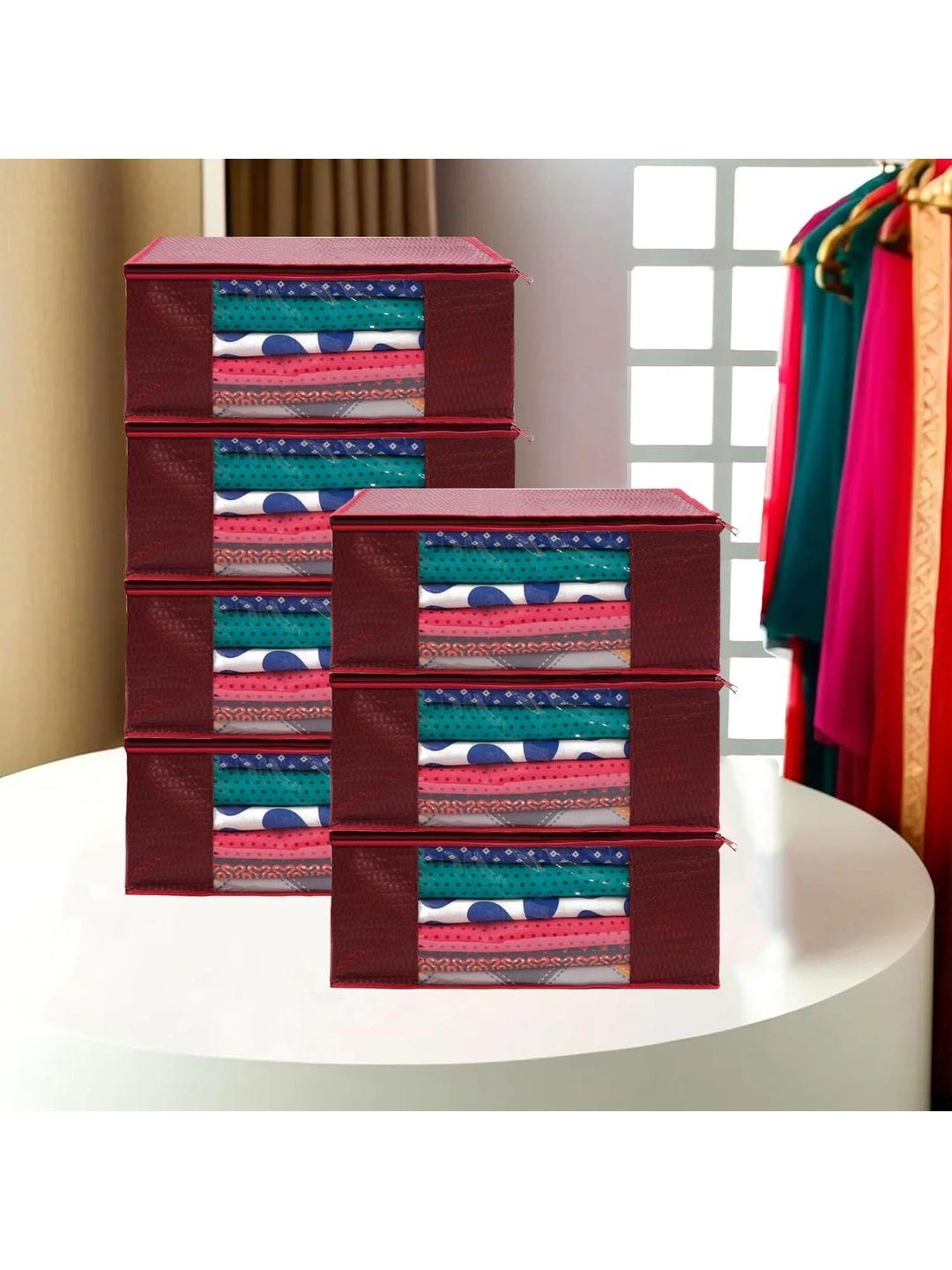 ANKIT INTERNATIONAL Maroon Set of 6 Reusable Multi-Utility Organisers-picture-30