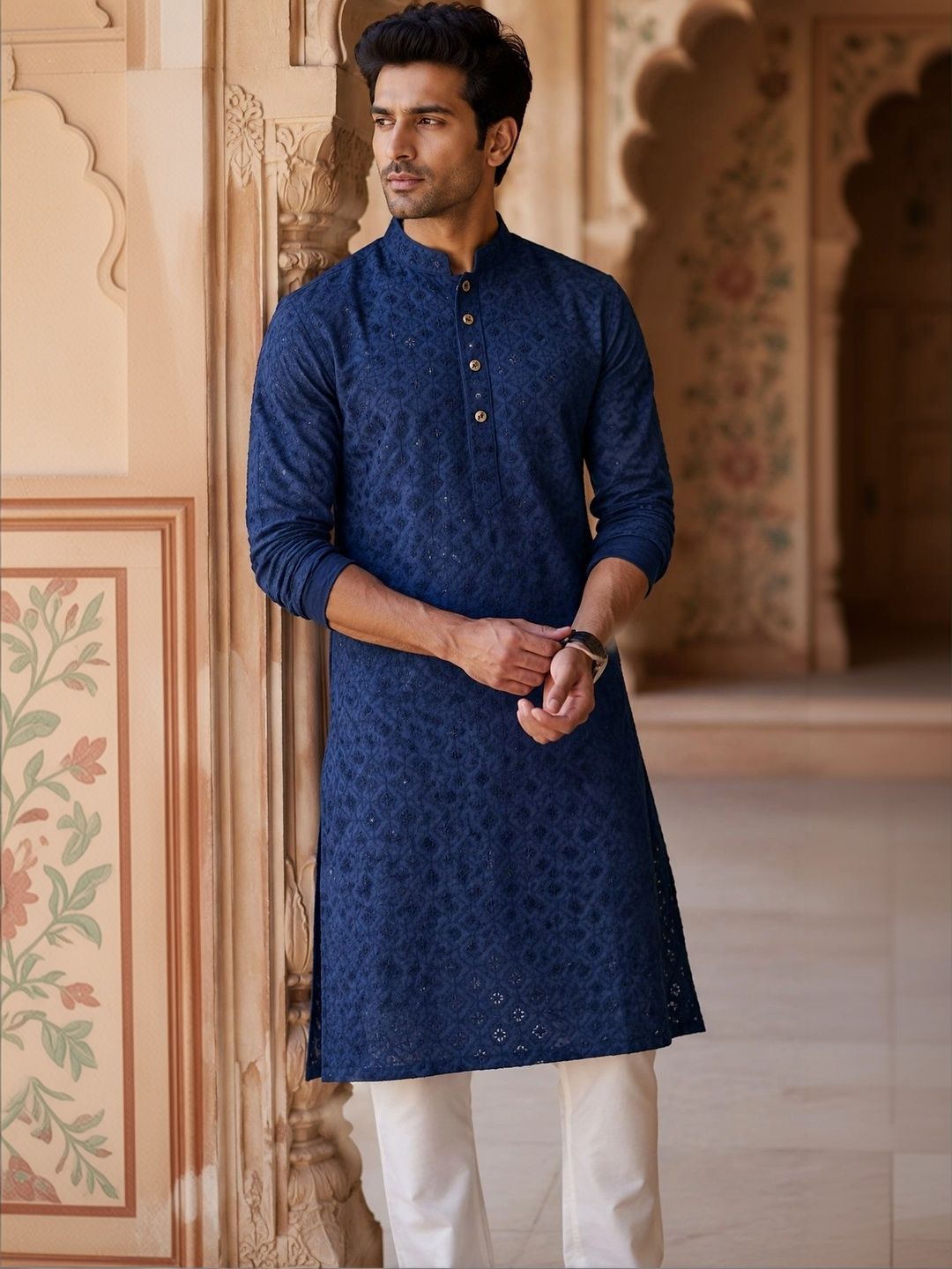 FUBAR Men Embroidered Chikankari Kurta-picture-17
