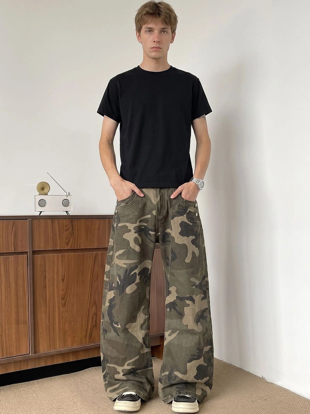 Suo Men Wide Leg Mid-Rise Heavy Fade Printed Jeans-picture-23
