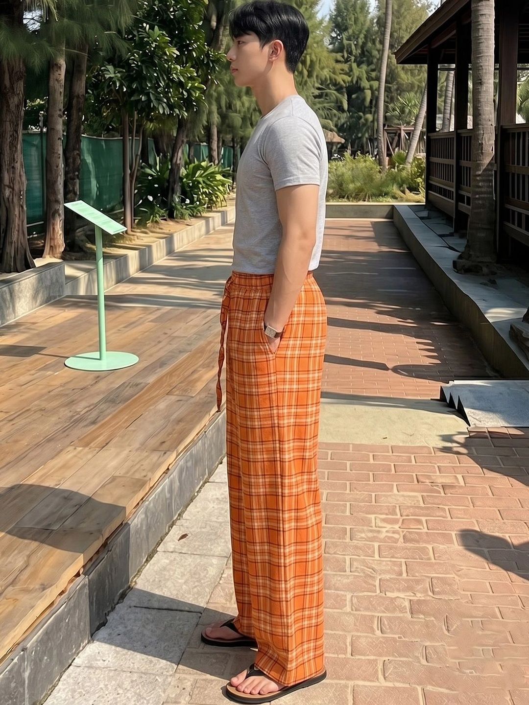 Suo Men Checked Easy Wash Trousers-picture-41