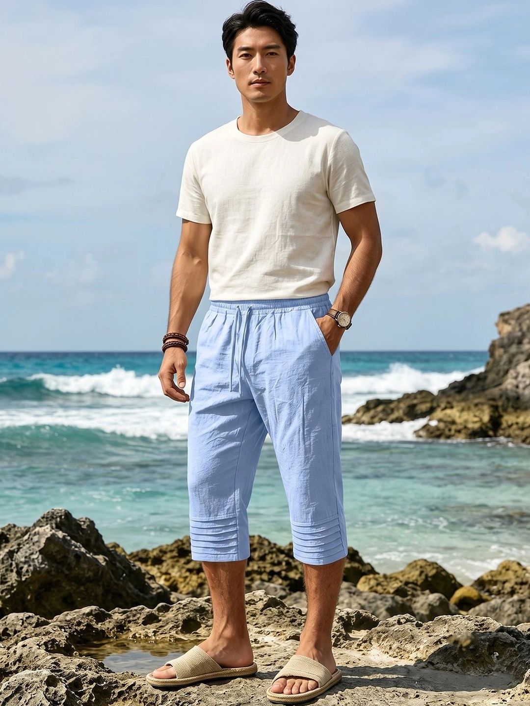 Suo Men Linen Blend Shorts-picture-56