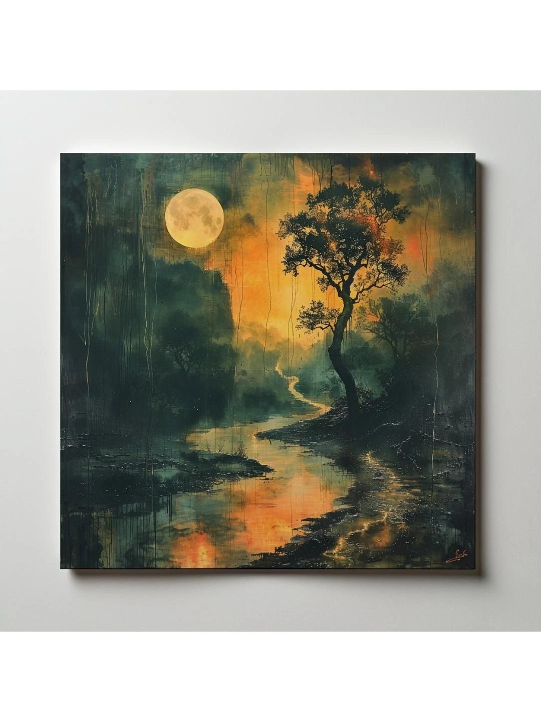 ARTOLIC Green & Yellow Serene Full Moon Landscape Wall Sticker-image-9