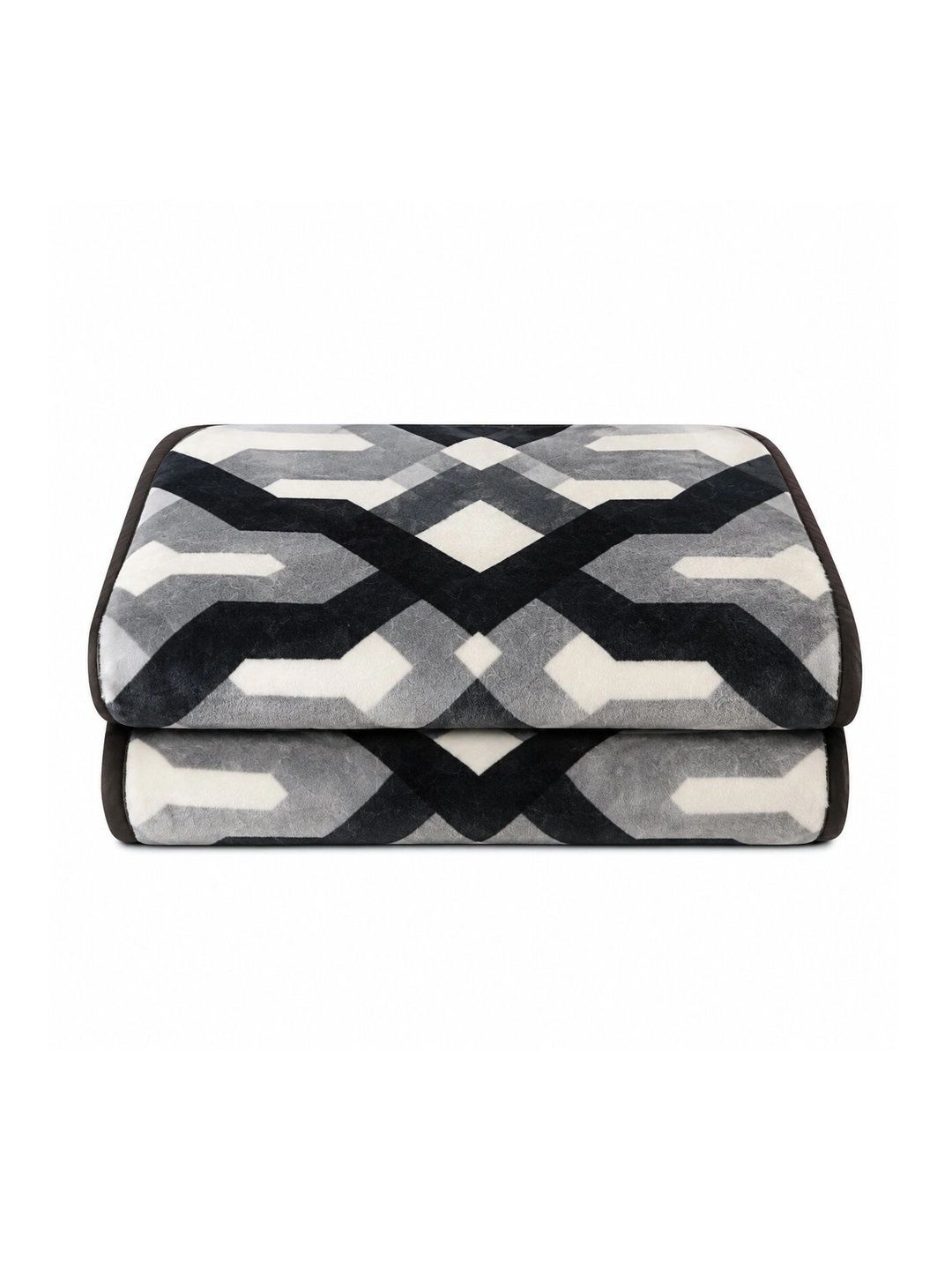 Nivasam Black & Charcoal Geometric Mink Mild Winter 600 GSM Blanket-image-3